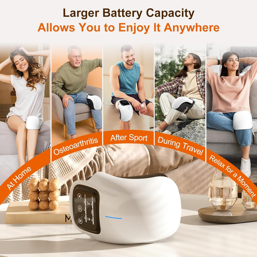 Cordless Knee Massager with LED Screen, Infrared Heat & Vibration for Pain Relief
