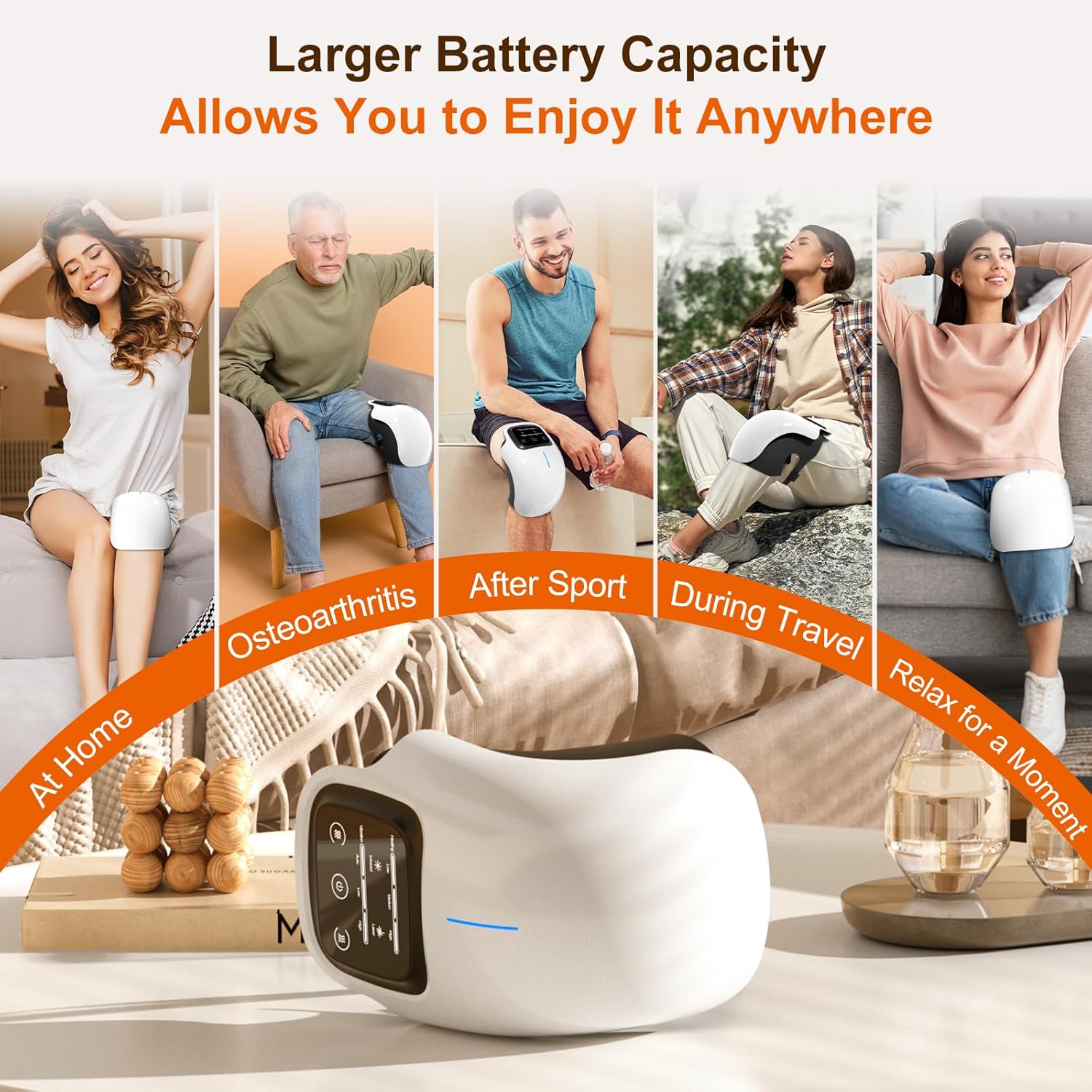 Cordless Knee Massager with LED Screen, Infrared Heat & Vibration for Pain Relief