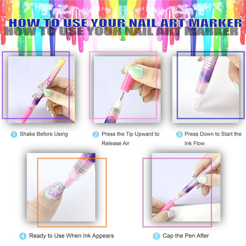 12 Colors Nail Art Pens Set with 0.5mm Fine Tip for Professional Nail Design and DIY Manicure