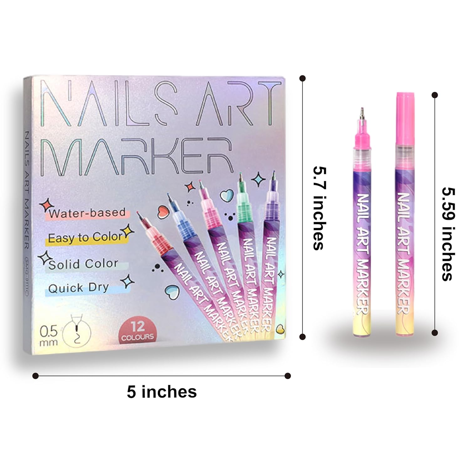 12 Colors Nail Art Pens Set with 0.5mm Fine Tip for Professional Nail Design and DIY Manicure