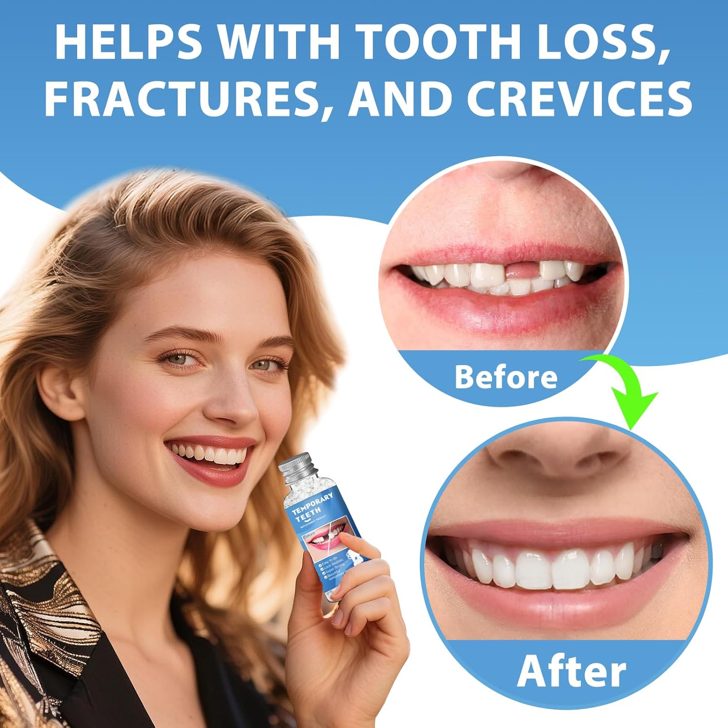 Moldable Teeth Repair Beads for Missing & Cracked Teeth - DIY Dental Restoration Kit