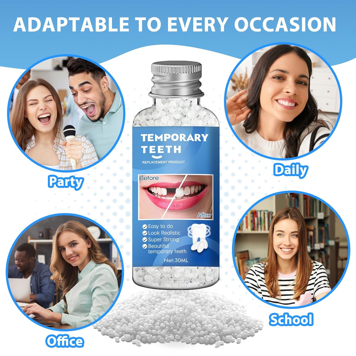 Moldable Teeth Repair Beads for Missing & Cracked Teeth - DIY Dental Restoration Kit