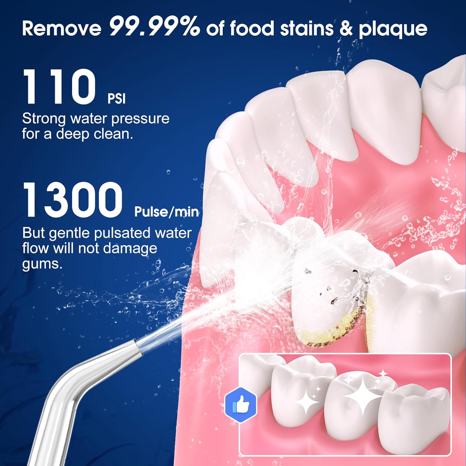 Portable Water Dental Flosser with 5 Modes, 6 Jet Tips, 300ml Detachable Reservoir, IPX7 Waterproof