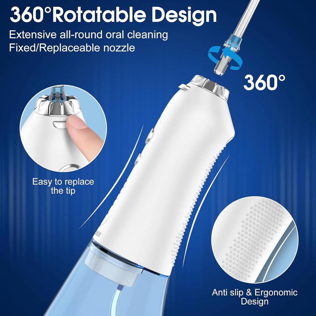 Portable Water Dental Flosser with 5 Modes, 6 Jet Tips, 300ml Detachable Reservoir, IPX7 Waterproof