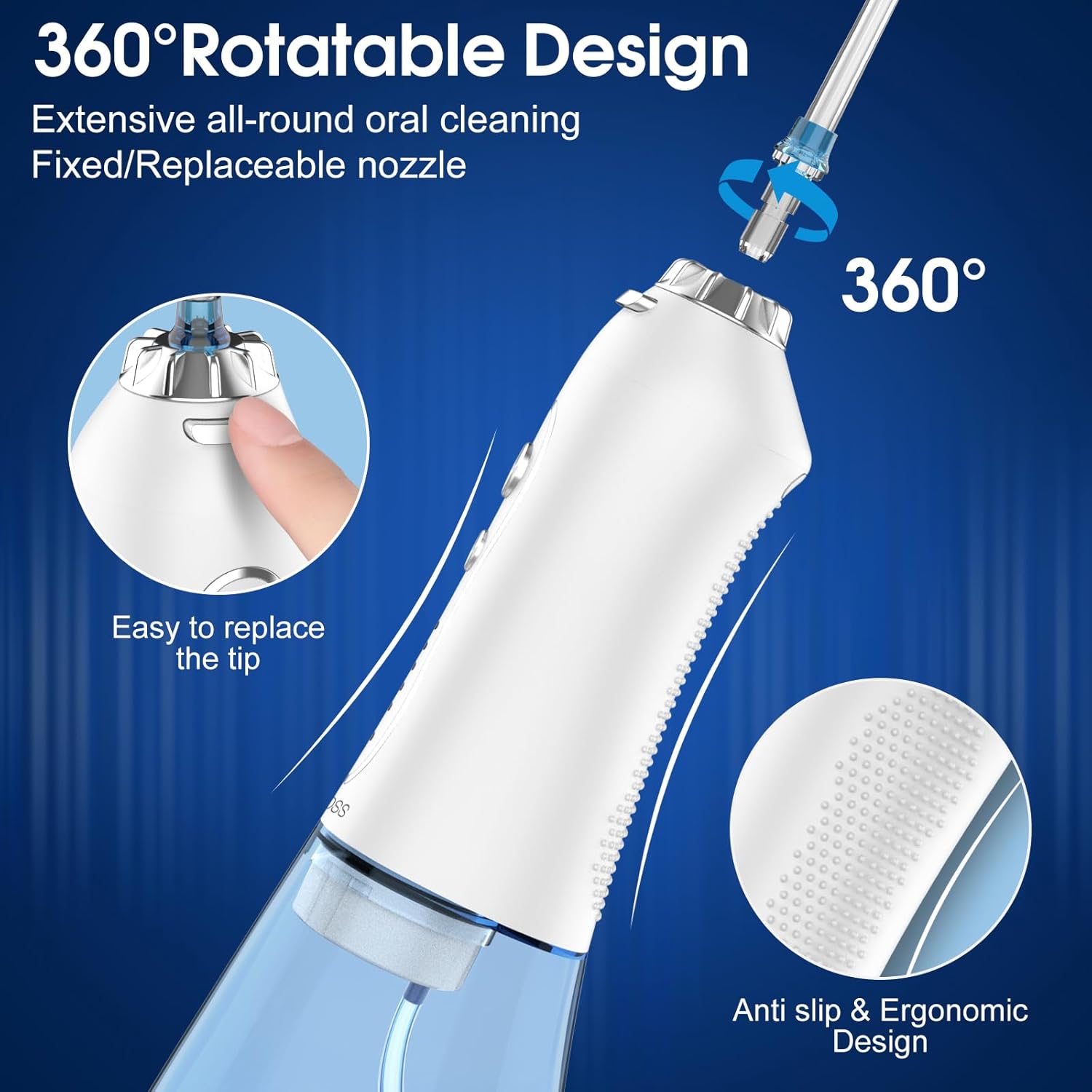 Portable Water Dental Flosser with 5 Modes, 6 Jet Tips, 300ml Detachable Reservoir, IPX7 Waterproof
