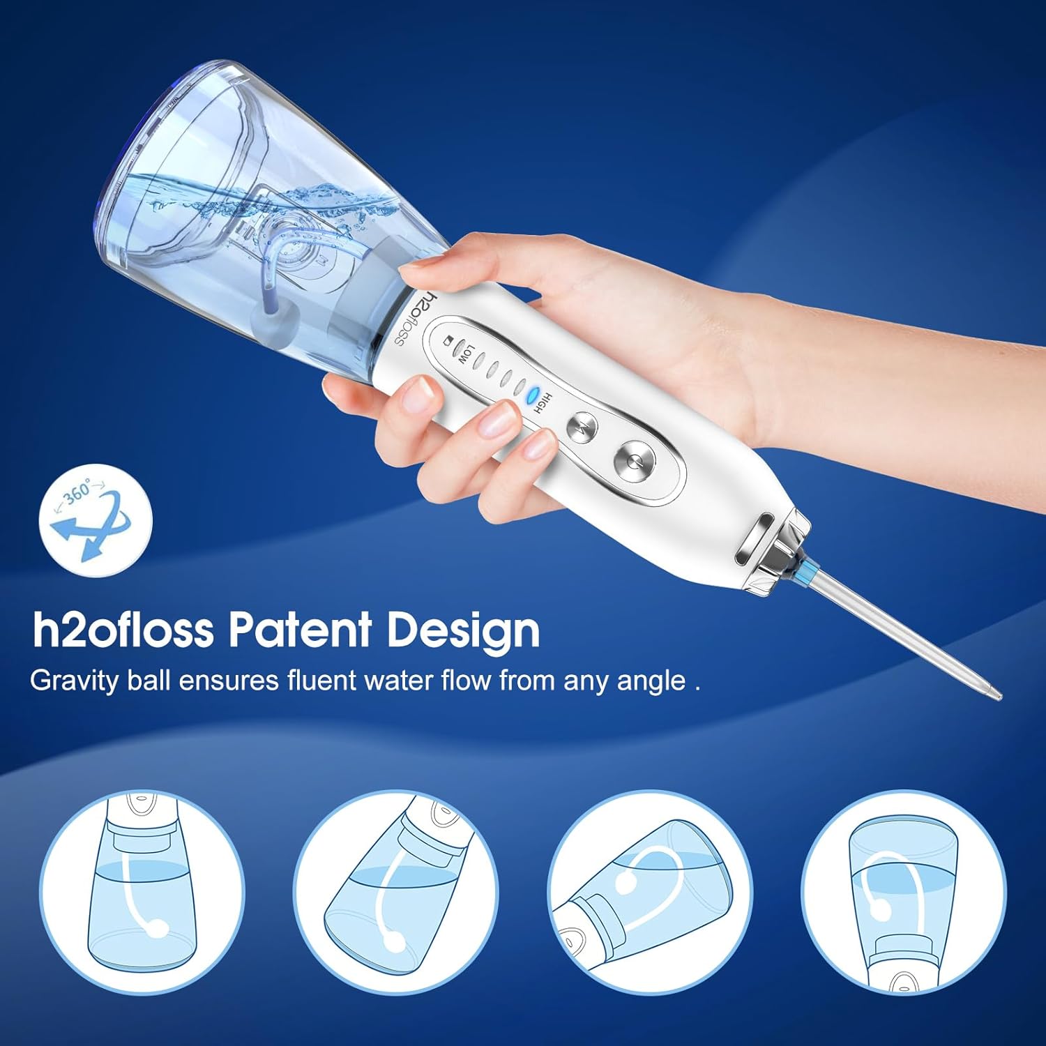 Portable Water Dental Flosser with 5 Modes, 6 Jet Tips, 300ml Detachable Reservoir, IPX7 Waterproof