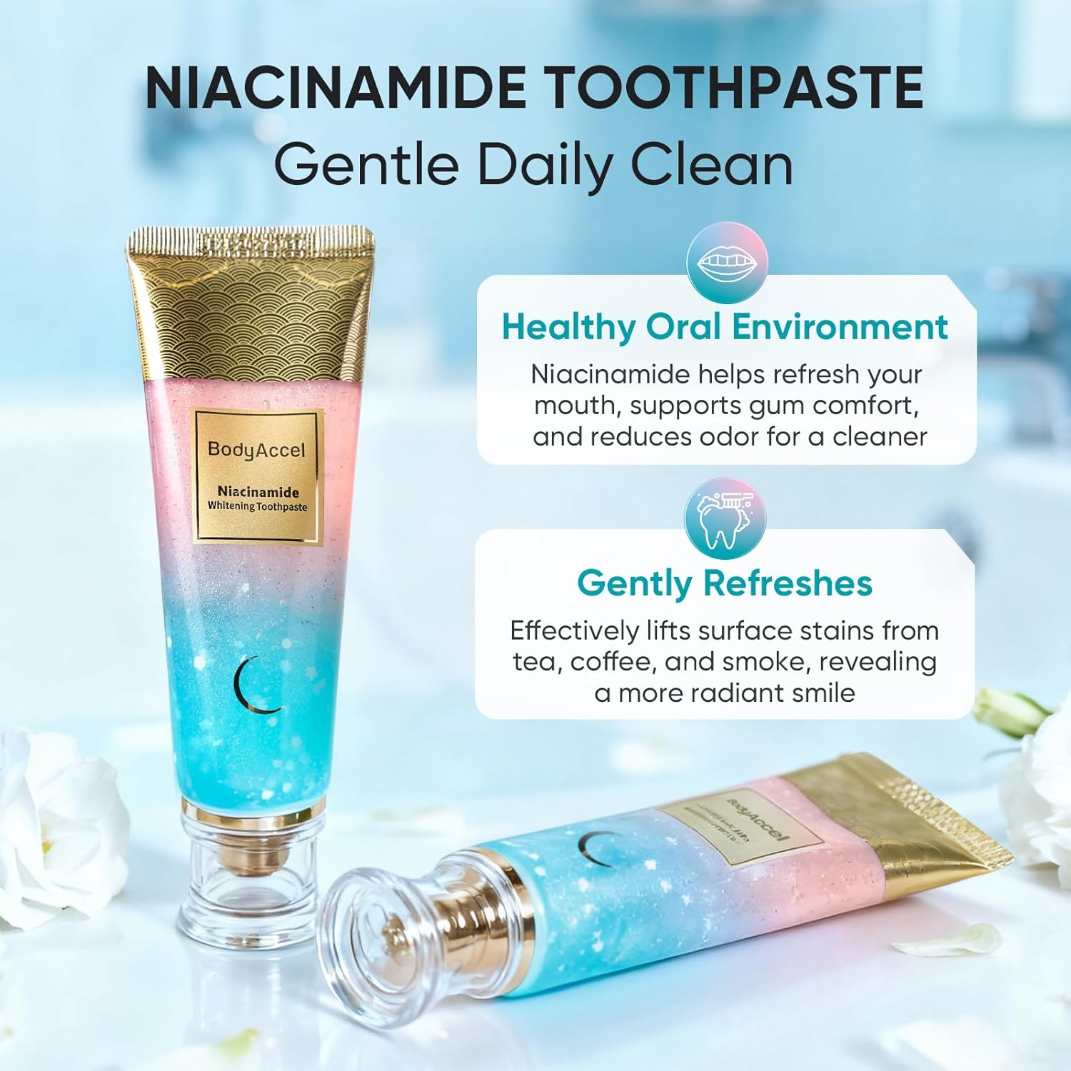 Niacinamide Whitening Toothpaste 2-Pack: Natural Formula for Brighter Teeth & Fresh Breath
