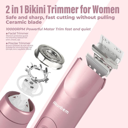 2-in-1 Electric Bikini Trimmer & Facial Hair Remover - IPX7 Waterproof Wet & Dry Use