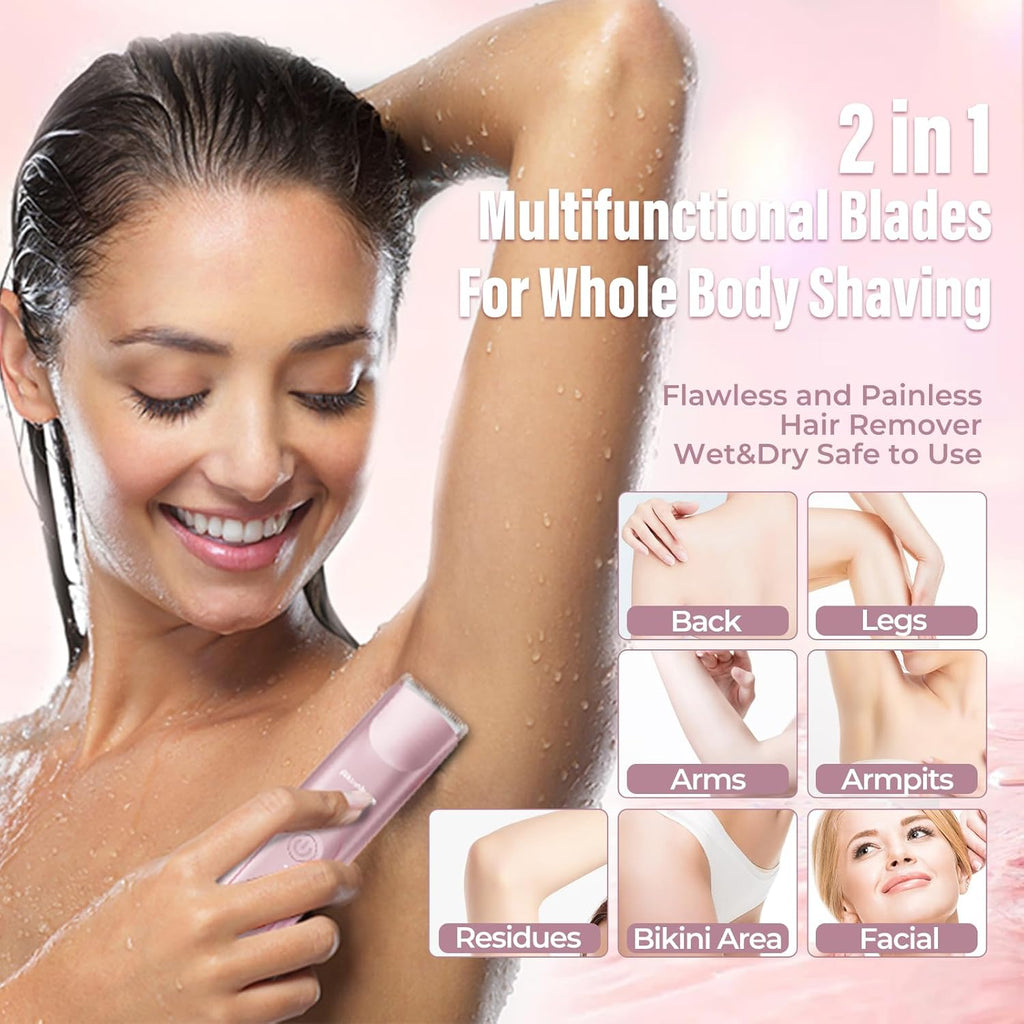 2-in-1 Electric Bikini Trimmer & Facial Hair Remover - IPX7 Waterproof Wet & Dry Use