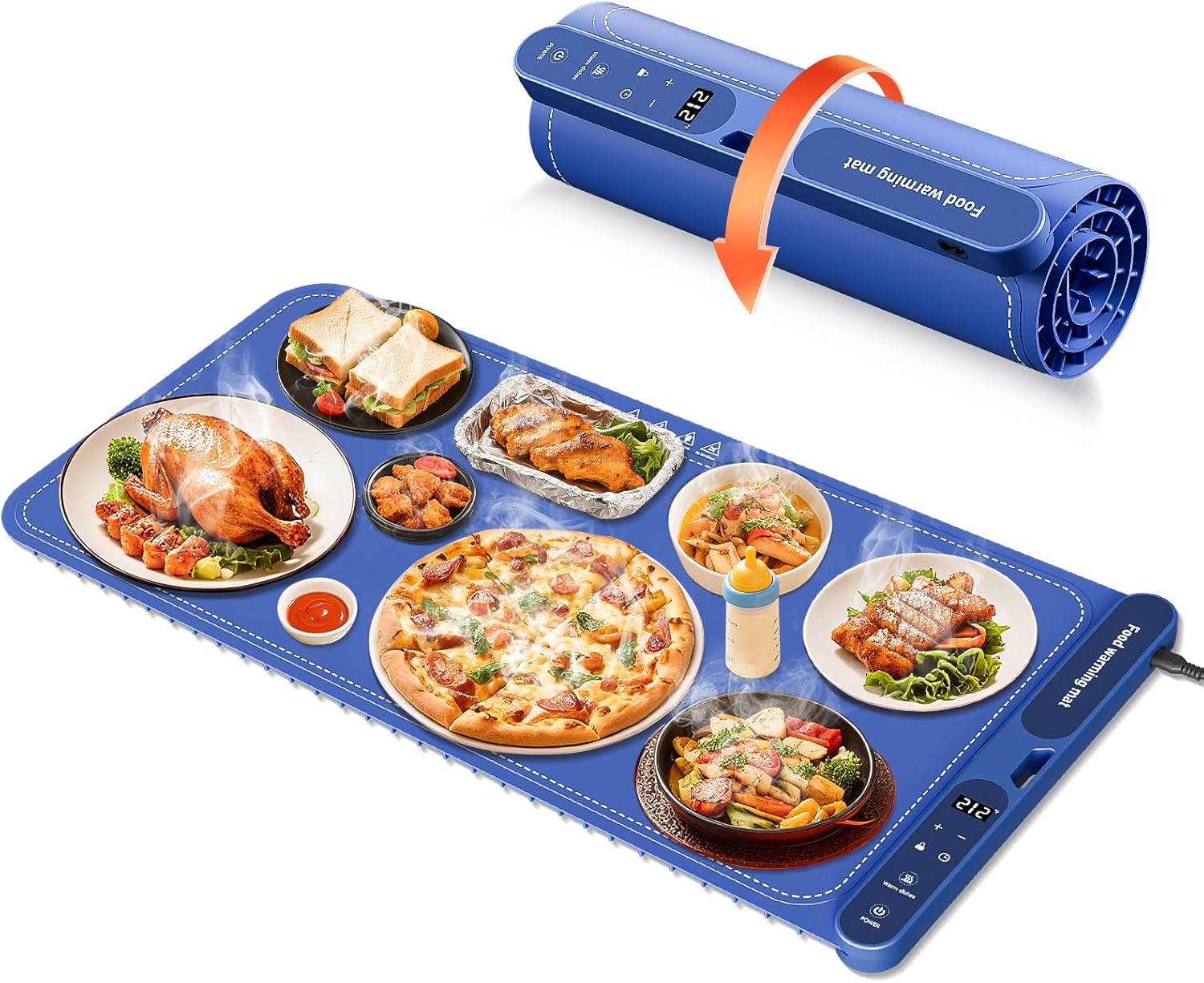 32x15 Inch Electric Silicone Food Warmer Mat with 7 Temp Levels & 8-Hour Timer