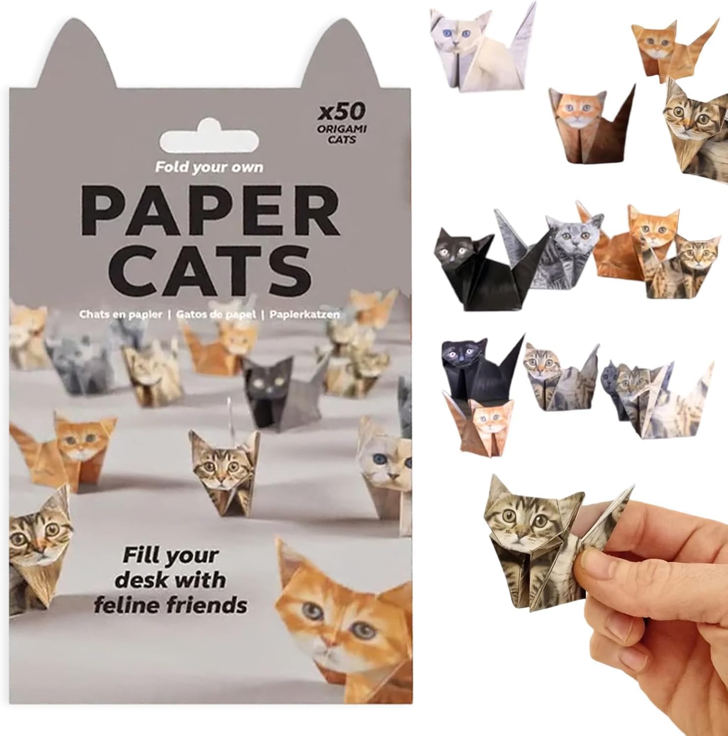 3D Origami Paper Cats Kit: 50 Sheets DIY Craft for Kids & Adults, Creative Art Project & Desk Decor