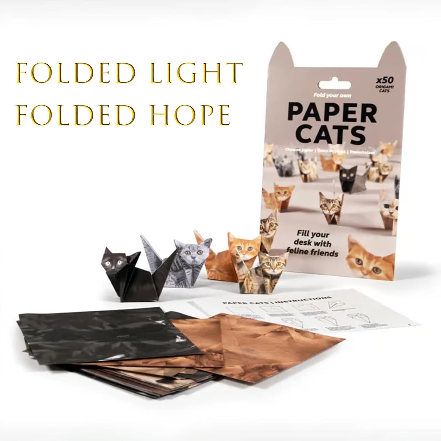 3D Origami Paper Cats Kit: 50 Sheets DIY Craft for Kids & Adults, Creative Art Project & Desk Decor