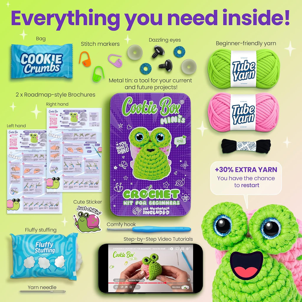 Beginner Crochet Kit: Make Snail Dora Plushie with Video Tutorial & Printed Instructions