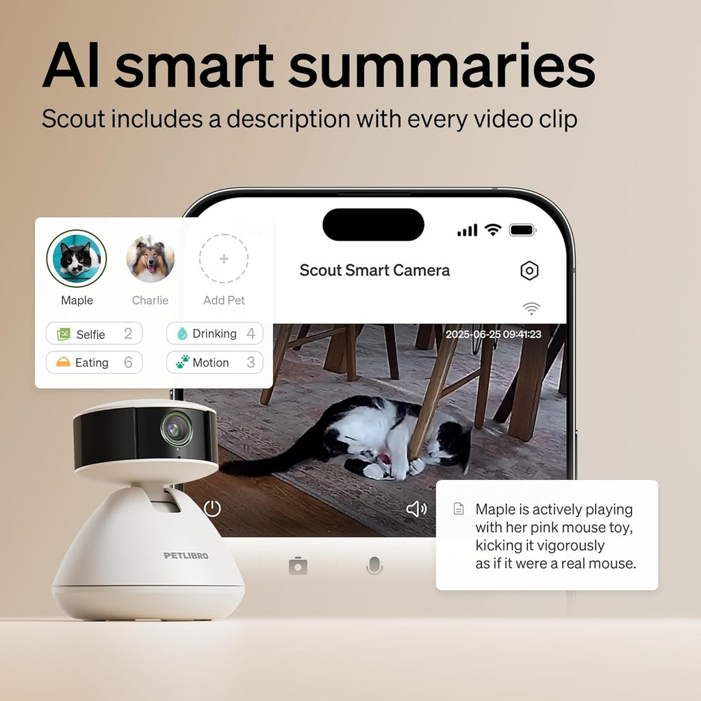 AI Pet Camera with Multi-Pet Recognition, 360° View & Smart Activity Summaries