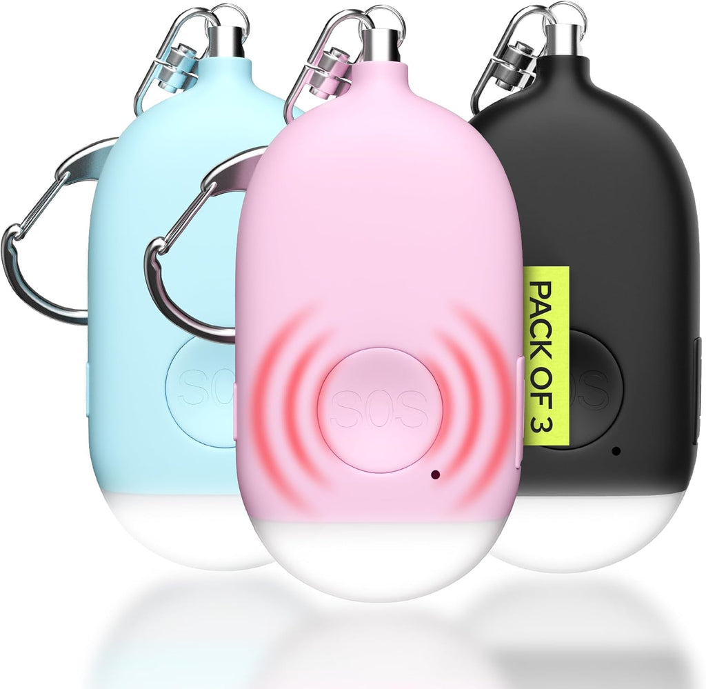 Rechargeable Personal Alarm Keychain - 130dB Siren, LED Light, 3-Pack for Safety