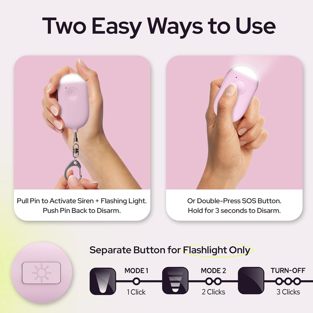 Rechargeable Personal Alarm Keychain - 130dB Siren, LED Light, 3-Pack for Safety