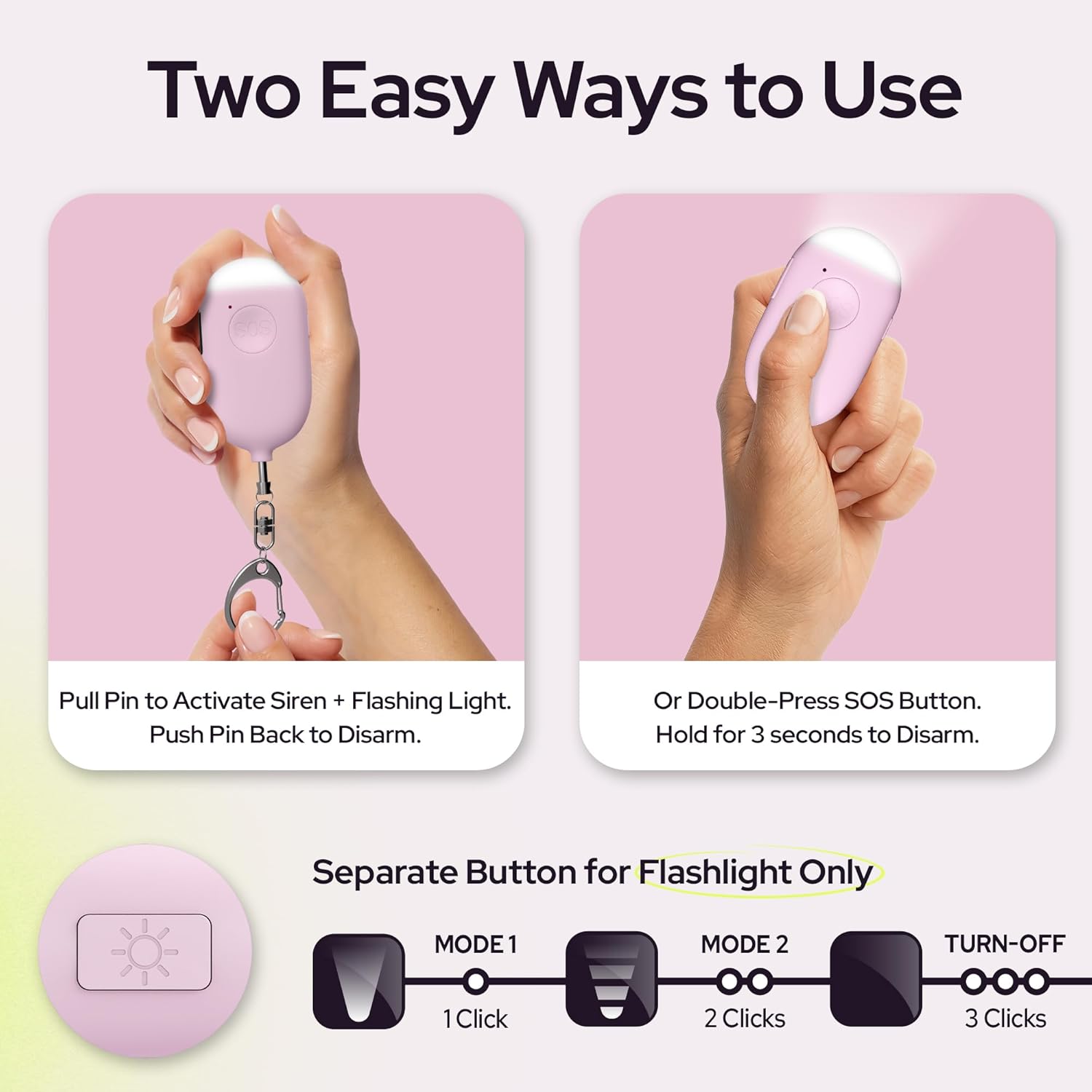 Rechargeable Personal Alarm Keychain - 130dB Siren, LED Light, 3-Pack for Safety