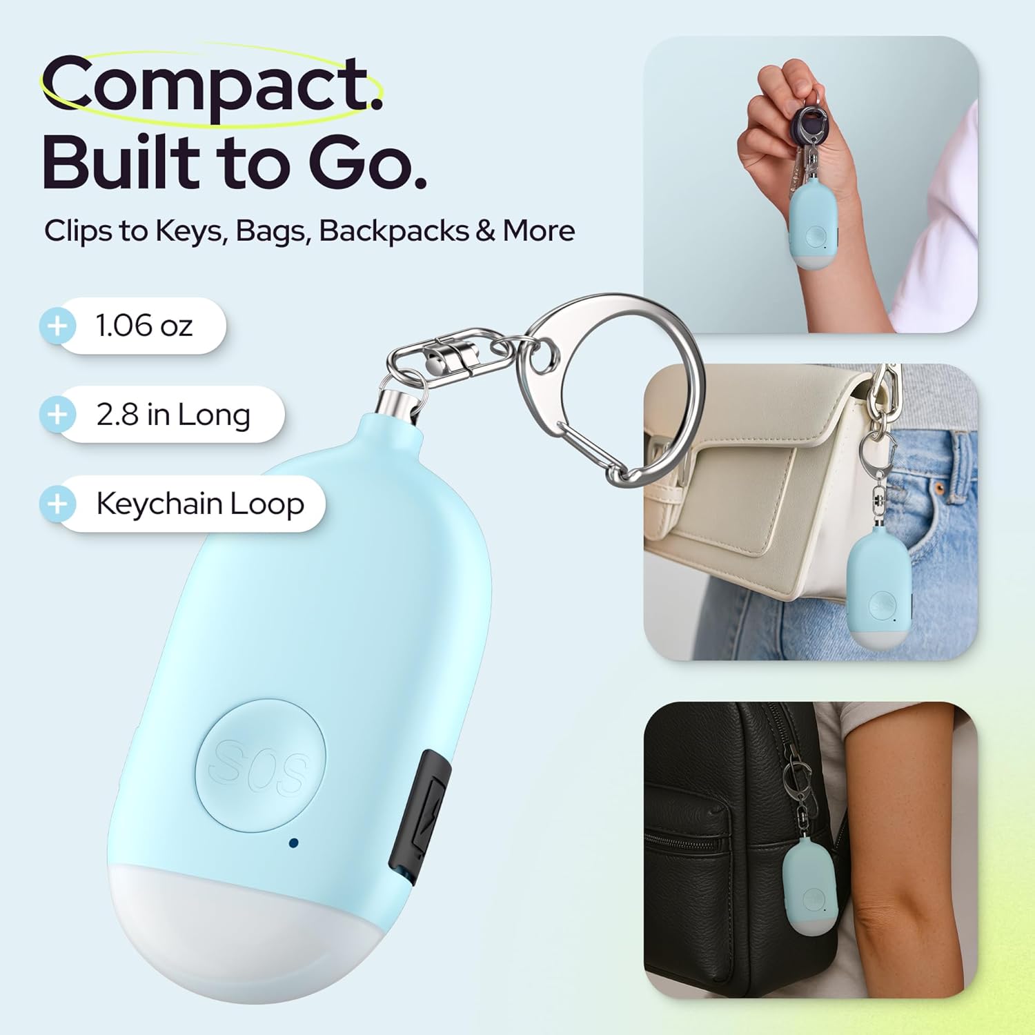 Rechargeable Personal Alarm Keychain - 130dB Siren, LED Light, 3-Pack for Safety
