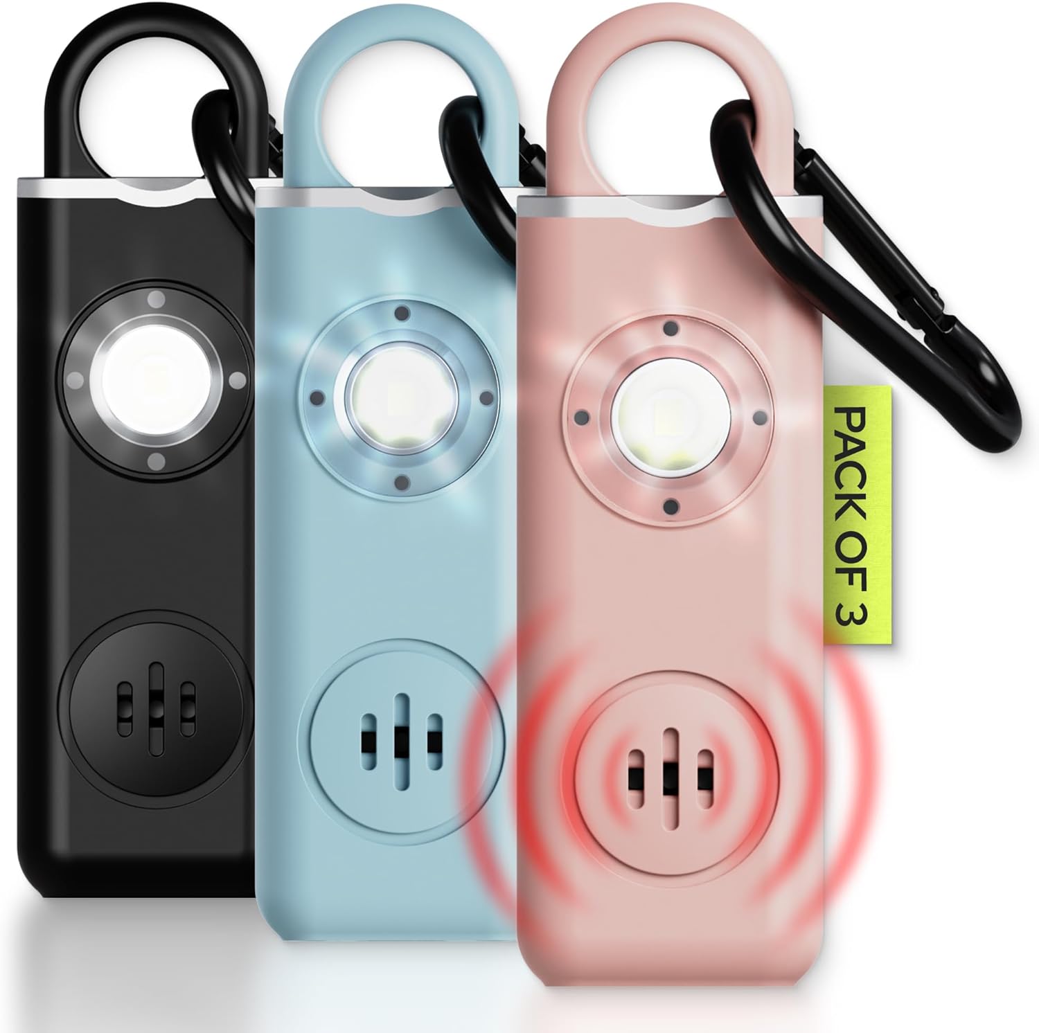 130dB Personal Safety Alarm Keychain 3-Pack with LED Light & USB-C Charging