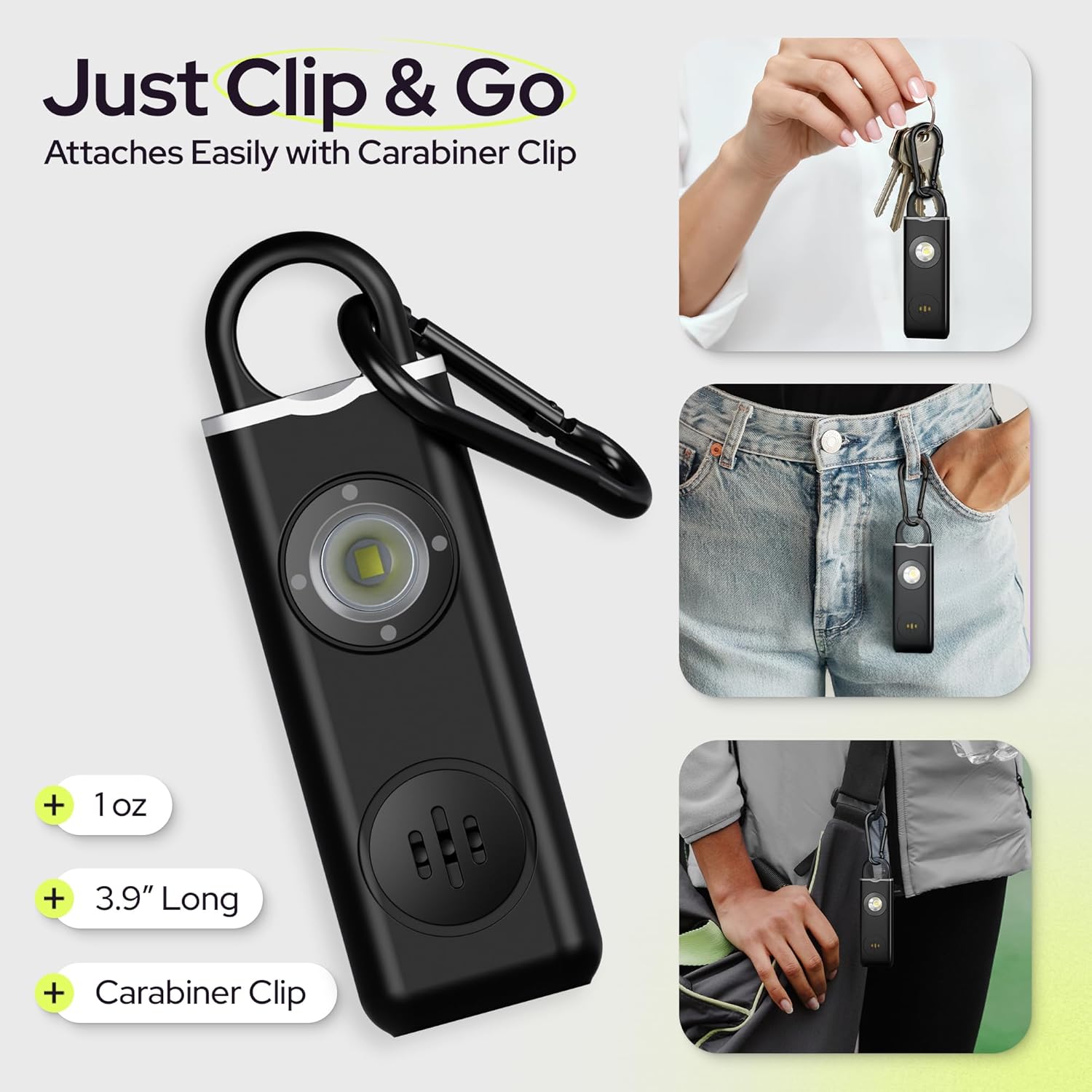 130dB Personal Safety Alarm Keychain 3-Pack with LED Light & USB-C Charging