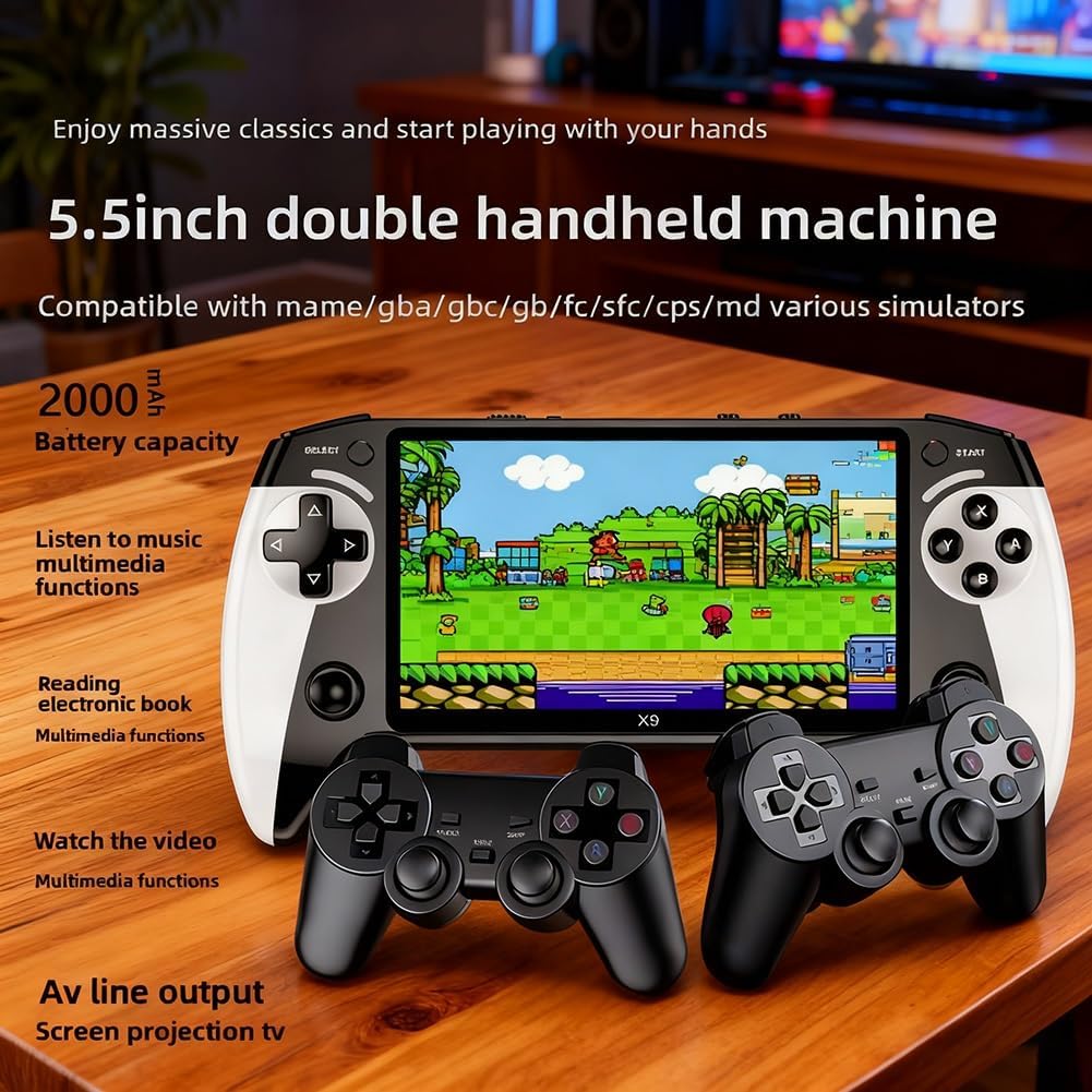 Retro Handheld Game Console with 5.5-Inch HD IPS Screen, 20000+ Classic Games, TV Connection, Expandable Storage