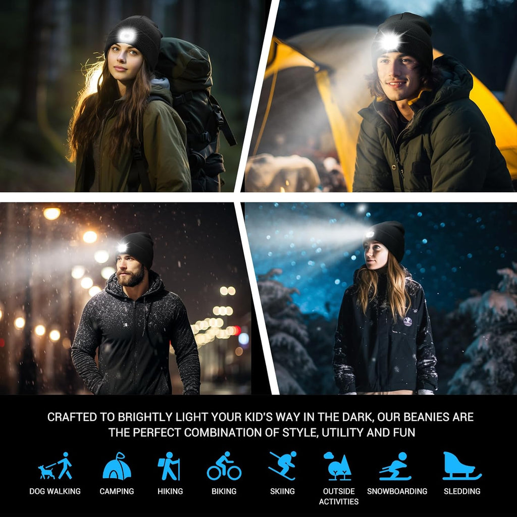 Rechargeable LED Beanie with Headlamp - Winter Hat with 3 Brightness Settings