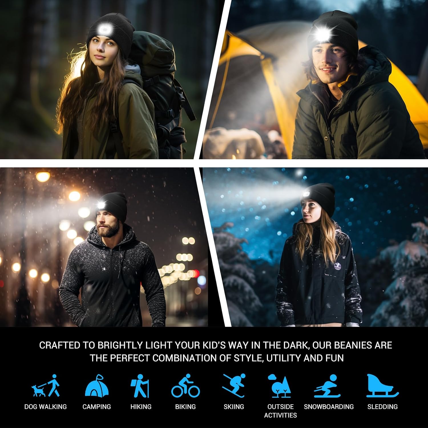 Rechargeable LED Beanie with Headlamp - Winter Hat with 3 Brightness Settings