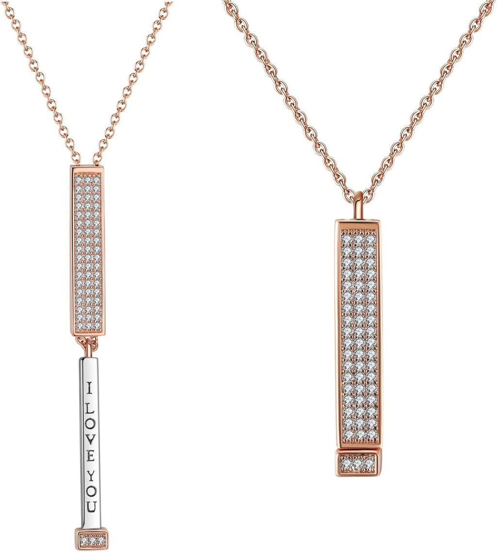 I Love You Necklace with Secret Message, 14K Rose Gold Plated, Adjustable Chain