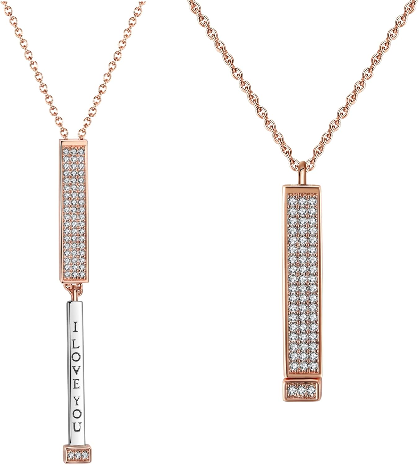I Love You Necklace with Secret Message, 14K Rose Gold Plated, Adjustable Chain
