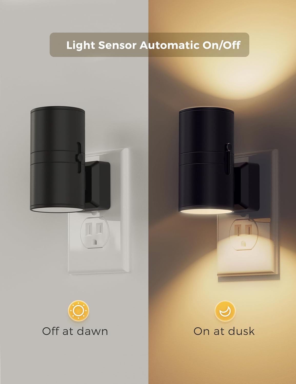 Dimmable LED Night Light with Dusk-to-Dawn Sensor, Adjustable Brightness, Soft White 3000K, 2-Pack