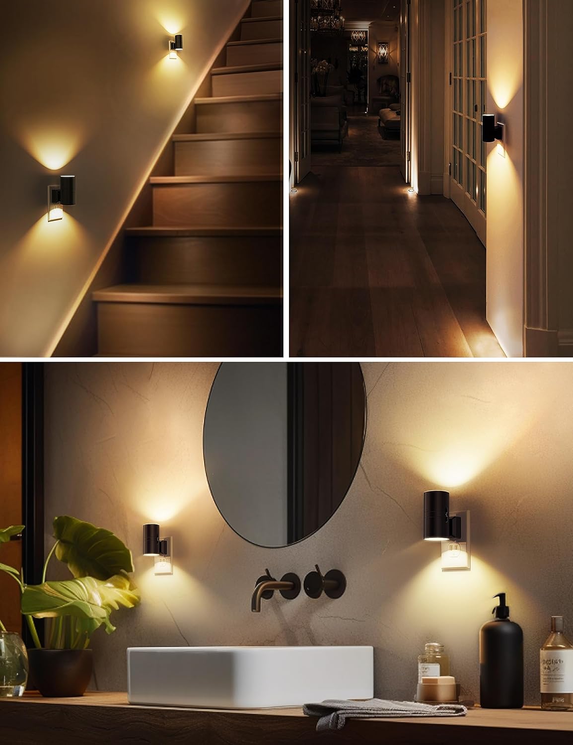 Dimmable LED Night Light with Dusk-to-Dawn Sensor, Adjustable Brightness, Soft White 3000K, 2-Pack