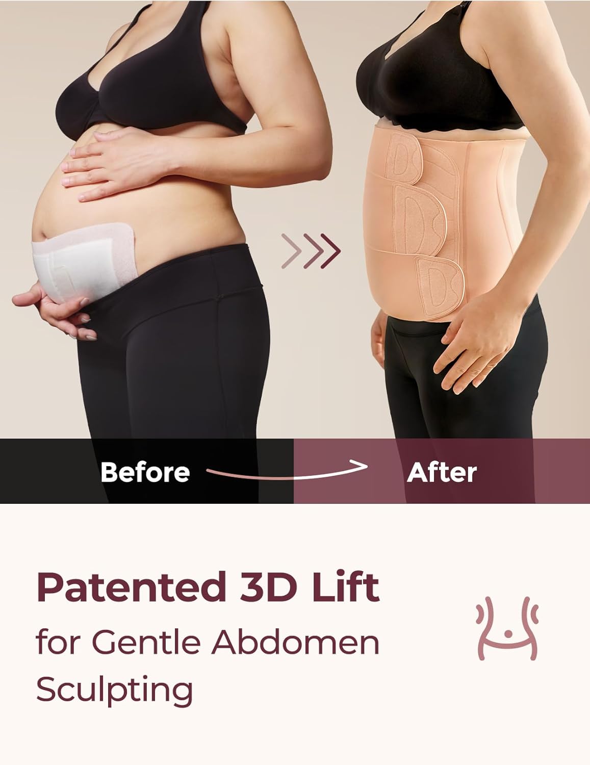 Postpartum Belly Band for Natural and C-Section Recovery with 3D Abdomen Lifting & Back Support