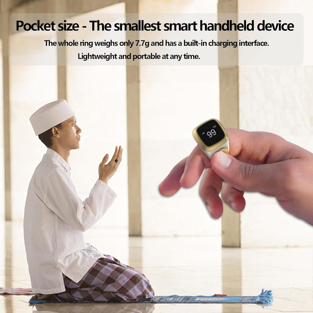 Smart Digital Prayer Ring with Tasbih Counter, Azan Alarm & OLED Display