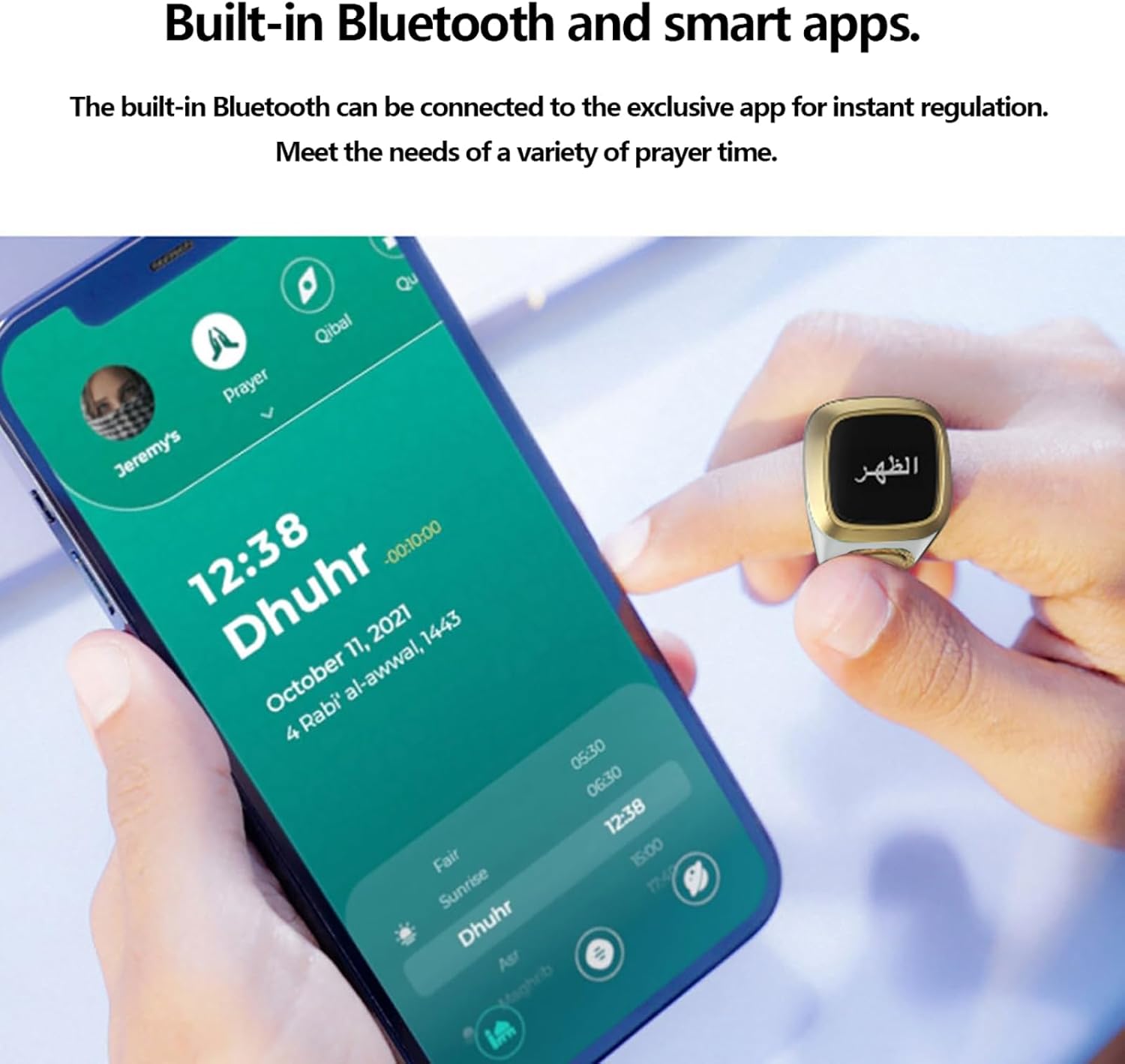 Smart Digital Prayer Ring with Tasbih Counter, Azan Alarm & OLED Display