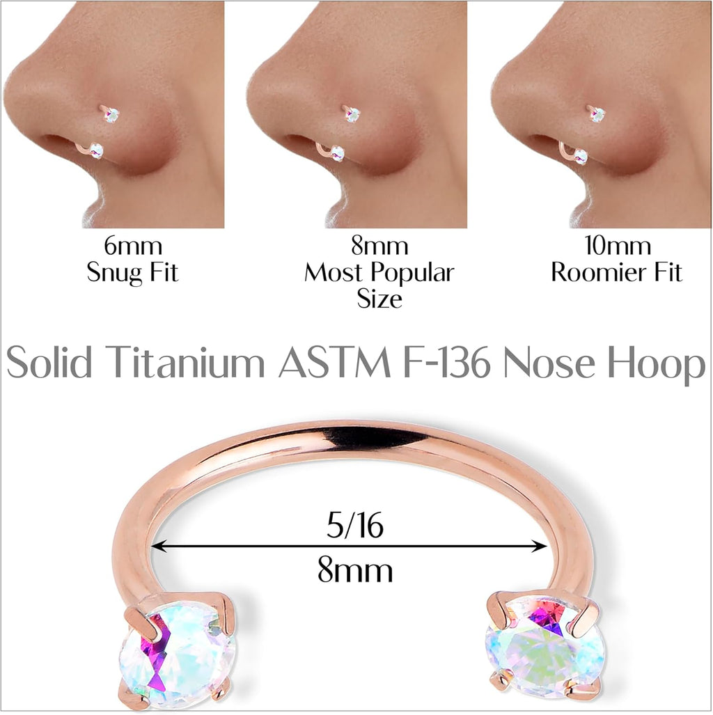 Internally Threaded Titanium Horseshoe Nose Ring with CZ Gems - Hypoallergenic & Lightweight