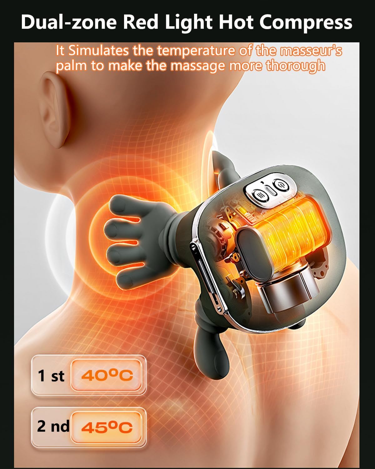 Kabelloses Nacken- und Rückenmassagegerät mit 4D-Knetmassage, Wärmefunktion und 3 Geschwindigkeitsstufen