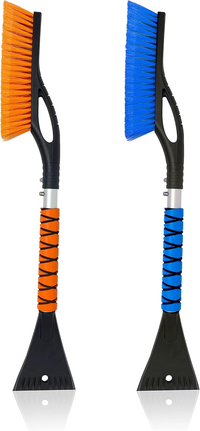 27" Car Snow Brush and Ice Scraper (2-Pack) | Scratch-Free Bristles & Aluminum Body | Winter Car Accessories
