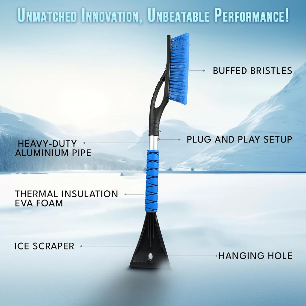 27" Car Snow Brush and Ice Scraper (2-Pack) | Scratch-Free Bristles & Aluminum Body | Winter Car Accessories