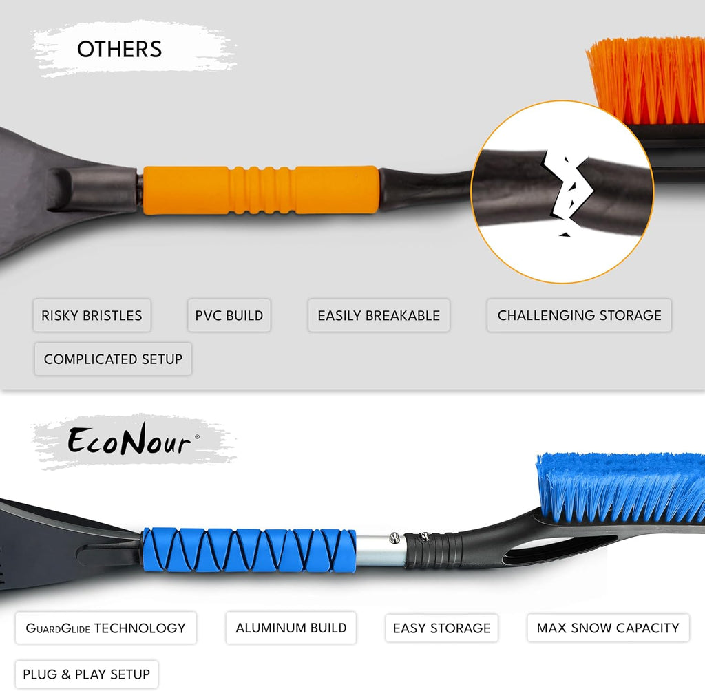 27" Car Snow Brush and Ice Scraper (2-Pack) | Scratch-Free Bristles & Aluminum Body | Winter Car Accessories