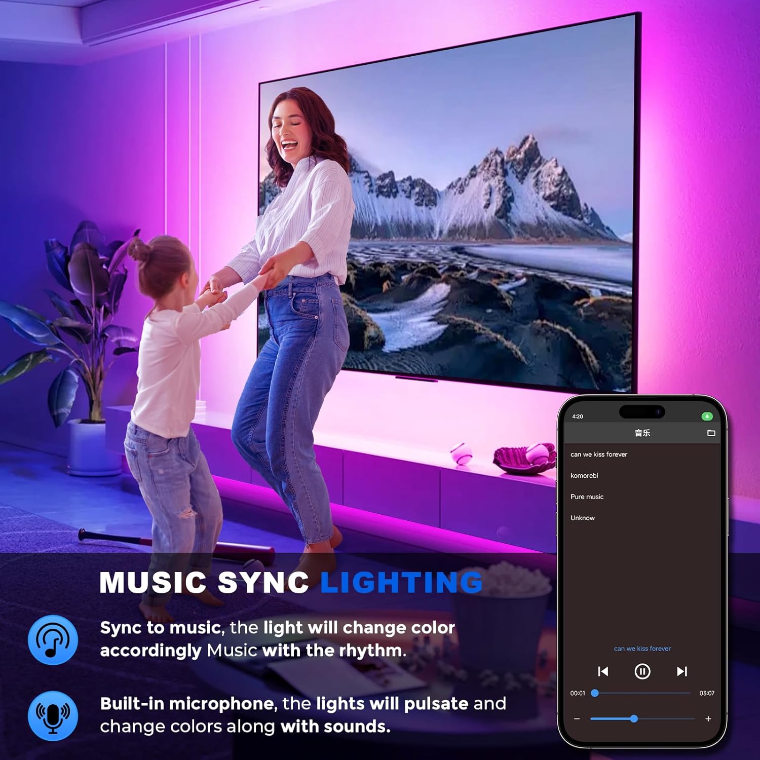 50FT RGB Neon Rope Lights, IP67 Waterproof, App/Remote Control, Music Sync, Cuttable
