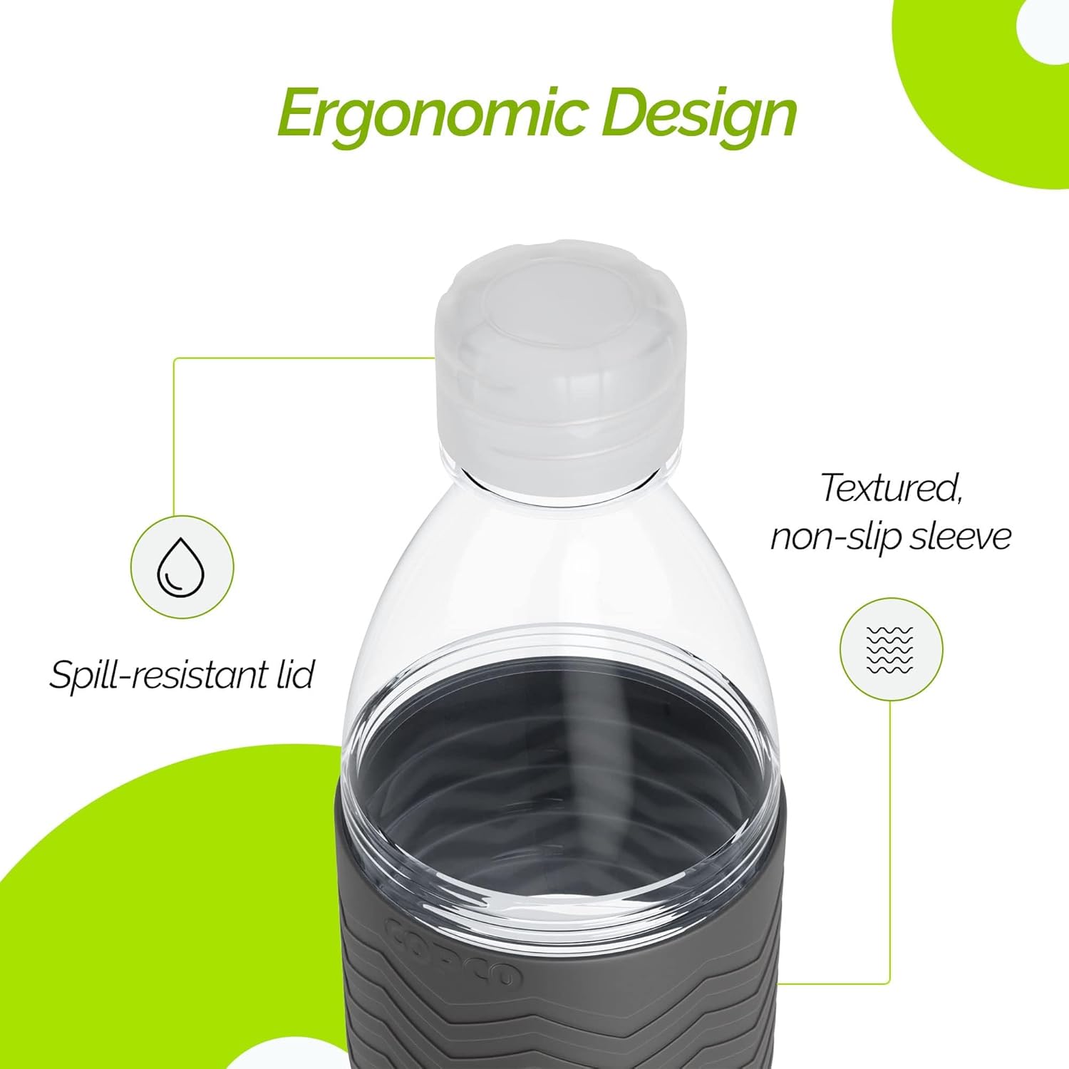 16.9 oz Reusable Water Bottle Set of 2 with Spill-Resistant Lid & Non-Slip Sleeve