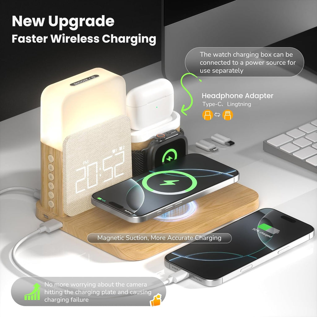 7-in-1 Wireless Charging Station with Alarm Clock and Night Light