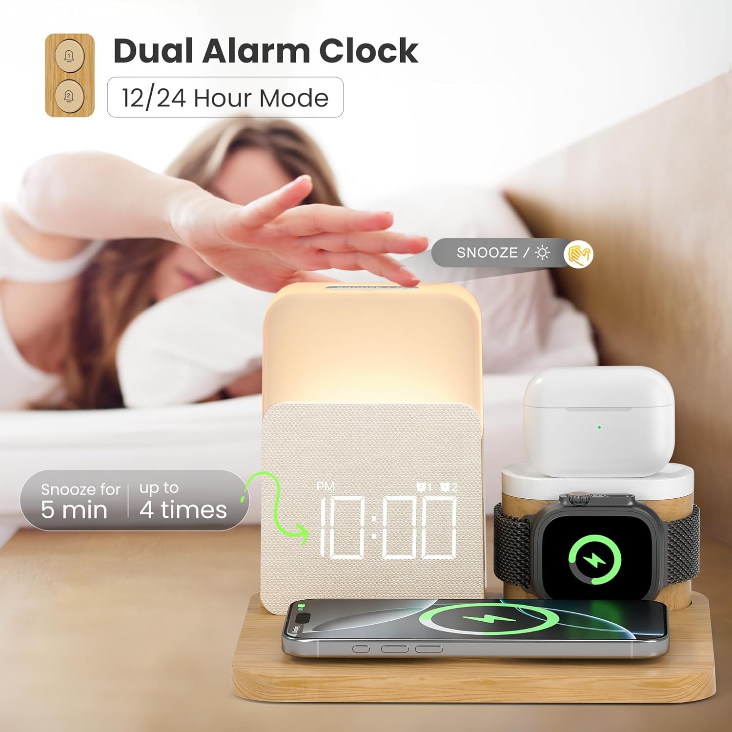 7-in-1 Wireless Charging Station with Alarm Clock and Night Light