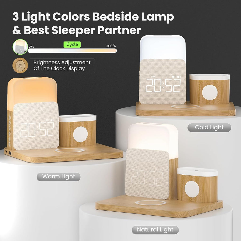7-in-1 Wireless Charging Station with Alarm Clock and Night Light