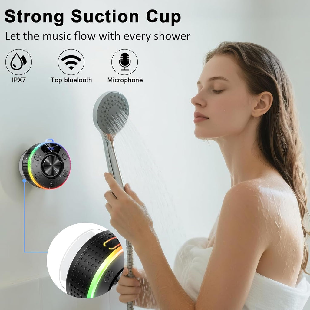 Portable Bluetooth Speaker with Stereo Sound, LED Light, and Suction Cup