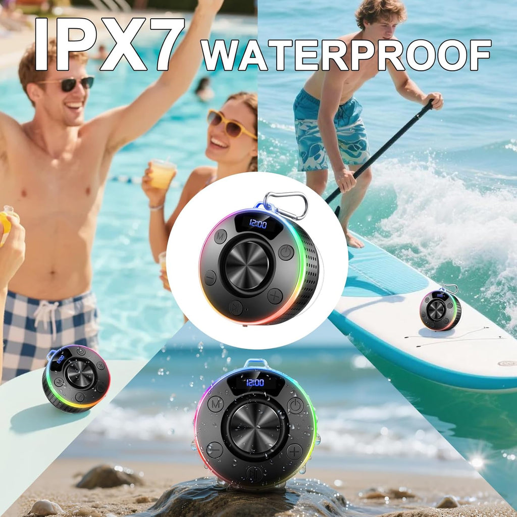 Portable Bluetooth Speaker with Stereo Sound, LED Light, and Suction Cup
