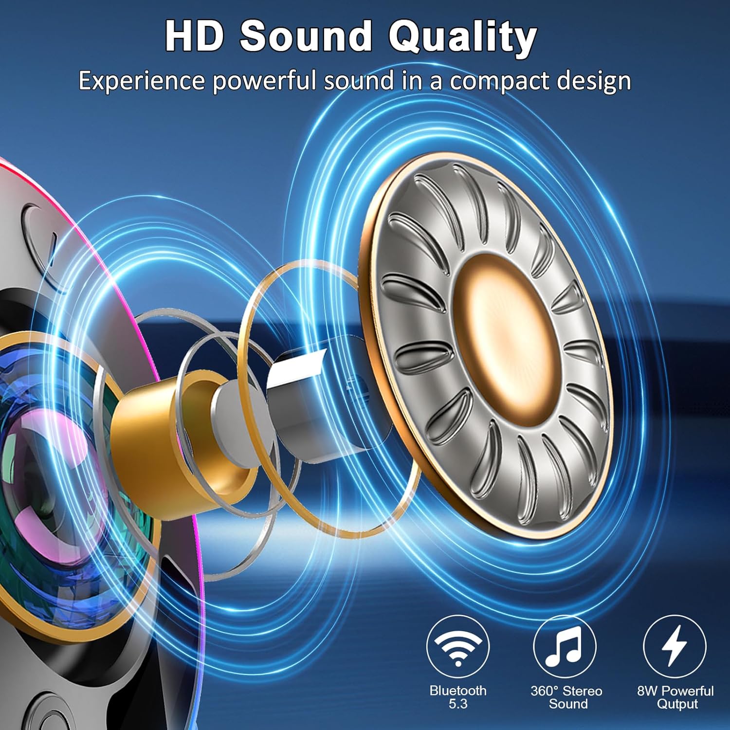 Portable Bluetooth Speaker with Stereo Sound, LED Light, and Suction Cup