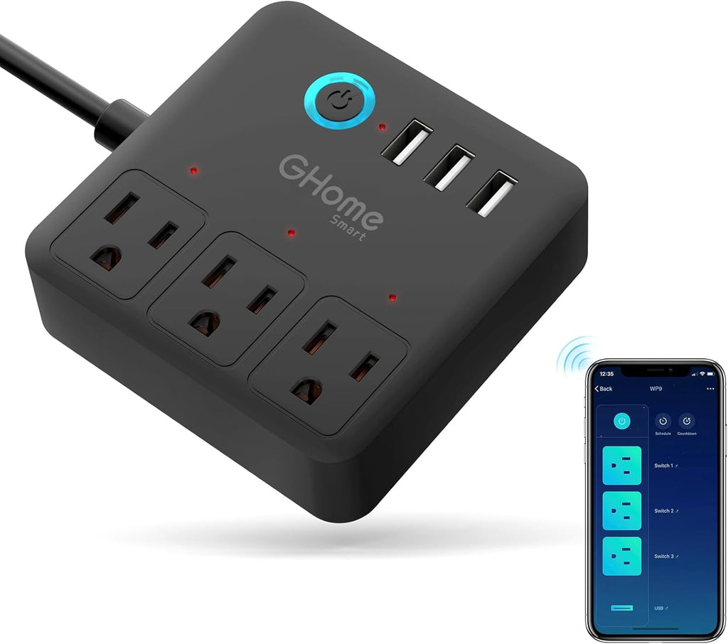 Smart Power Strip with 3 Outlets & 3 USB Ports, Voice Control, Timer, Travel-Friendly