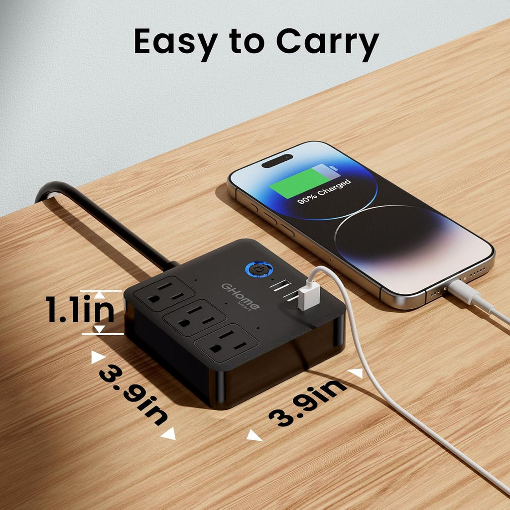 Smart Power Strip with 3 Outlets & 3 USB Ports, Voice Control, Timer, Travel-Friendly