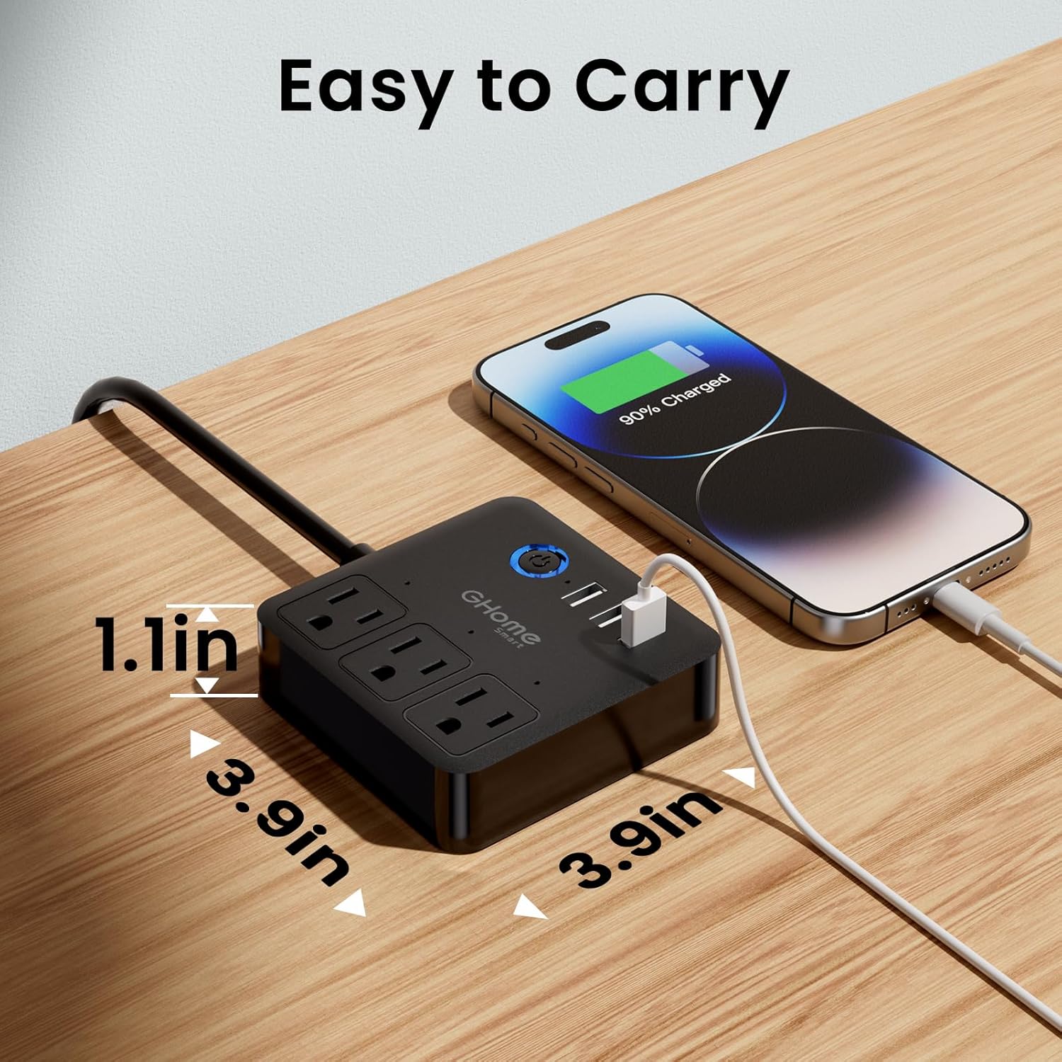 Smart Power Strip with 3 Outlets & 3 USB Ports, Voice Control, Timer, Travel-Friendly